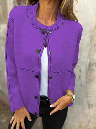 Women’s Cardigan – Loose Fit Knit – Button Front – Round Neck – Soft Textured Layer