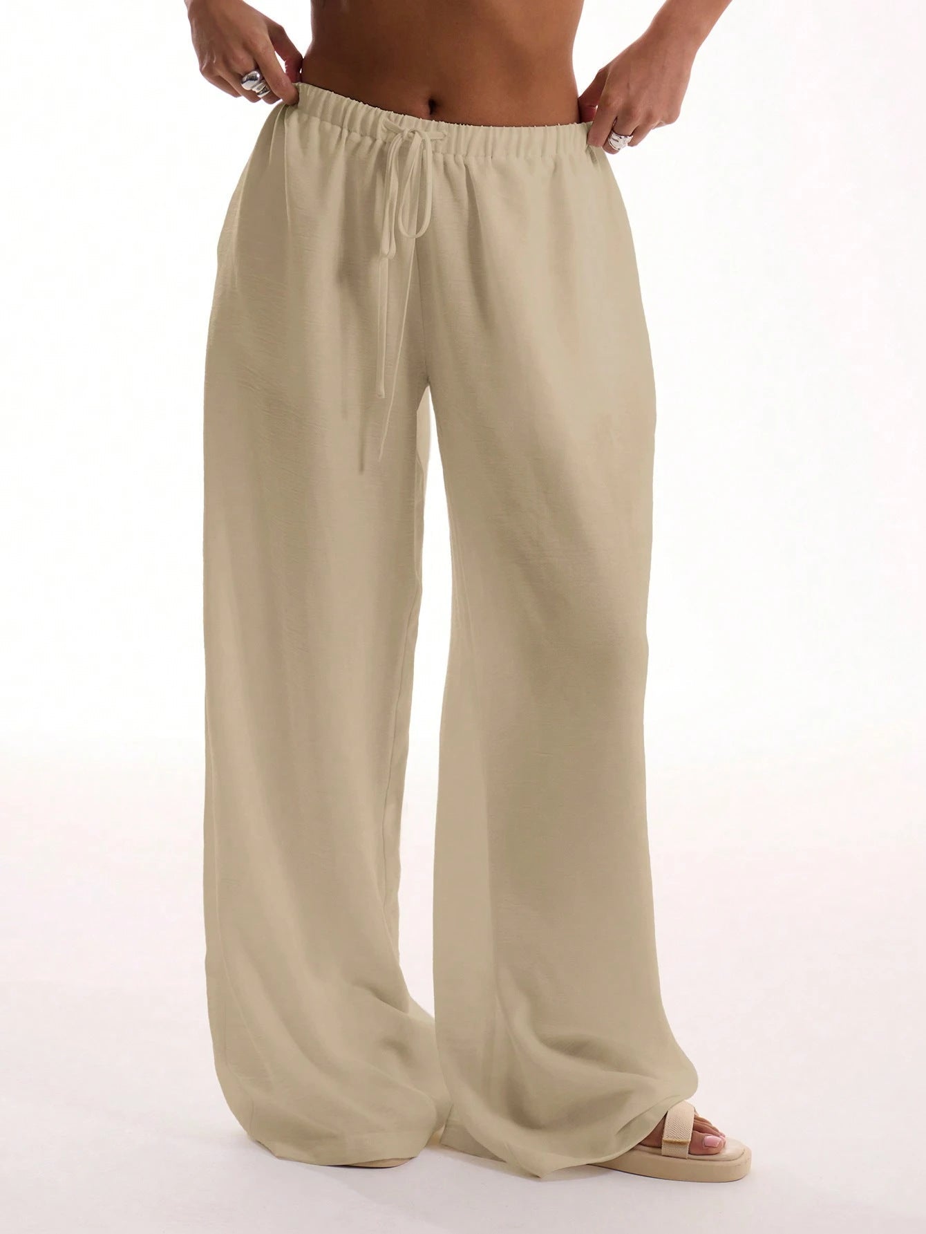 Women’s Wide-Leg Pants – Linen Blend – Drawstring Waist – Relaxed Full-Length Fit