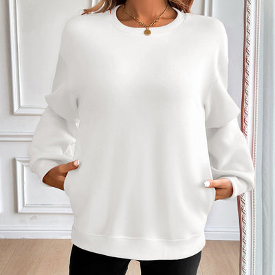Women’s Sweatshirt – Loose Fit – Cotton Blend – Round Neck – Long Sleeve – Side Pockets