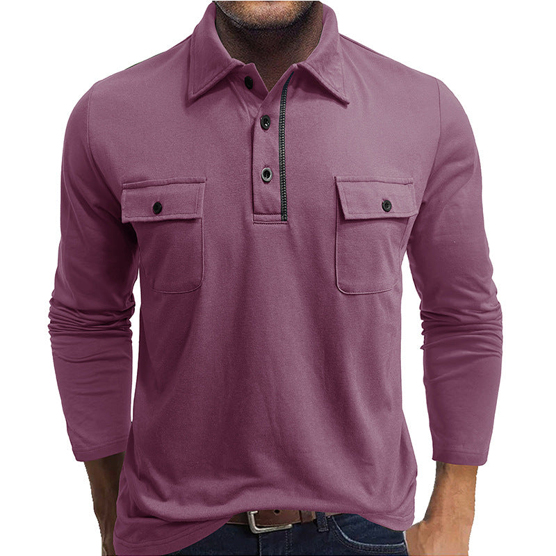 Men’s Long Sleeve Polo Shirt – Cotton Blend – Regular Fit – Button Chest Pockets
