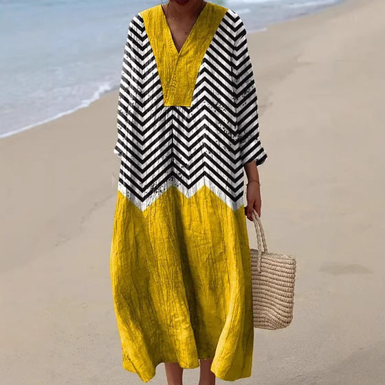 Zara | Chevron Contrast V-Neck Maxi Dress