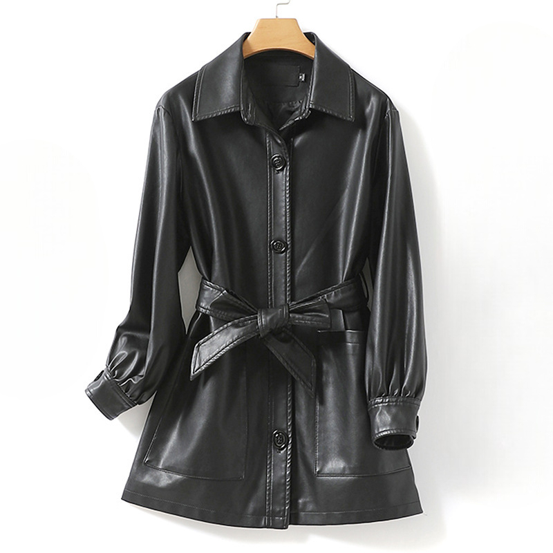 Maribel Belted Leather Coat