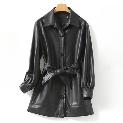 Maribel Belted Leather Coat