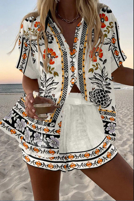 Irella™ - Short linen suit with floral print