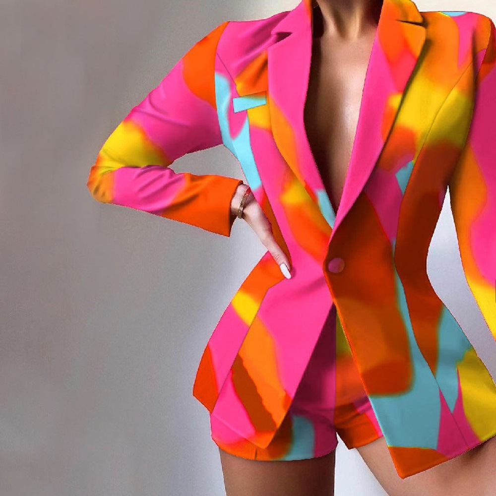 Women’s Two-Piece Set Blazer – Tailored Fit – Bold Leopard Print – Peaked Lapels – Structured Silhouette