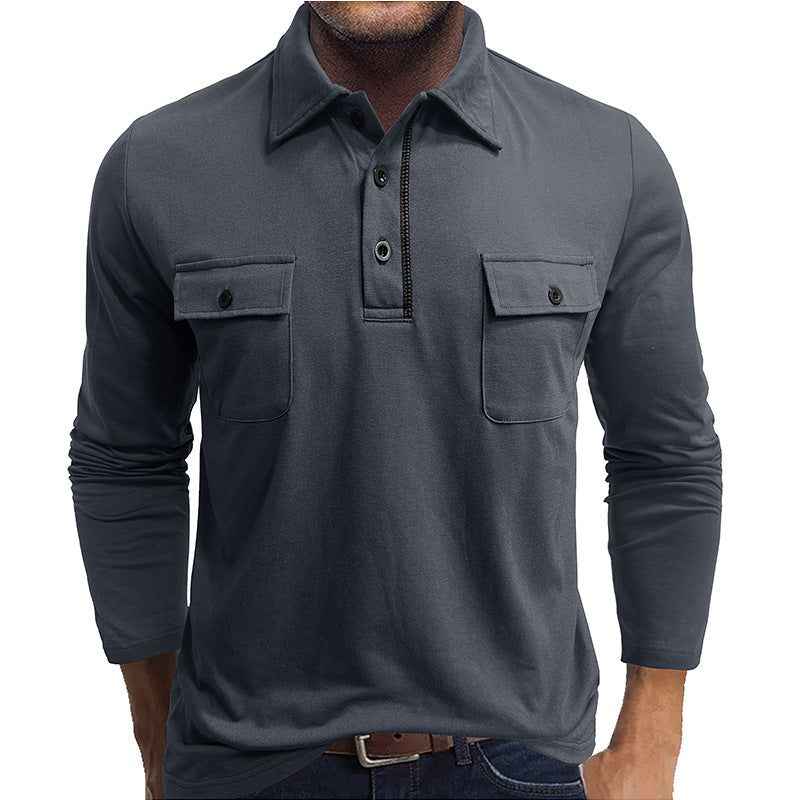 Men's Long Sleeve Polo Shirt – Cotton Blend – Regular Fit – Dual Chest Pockets