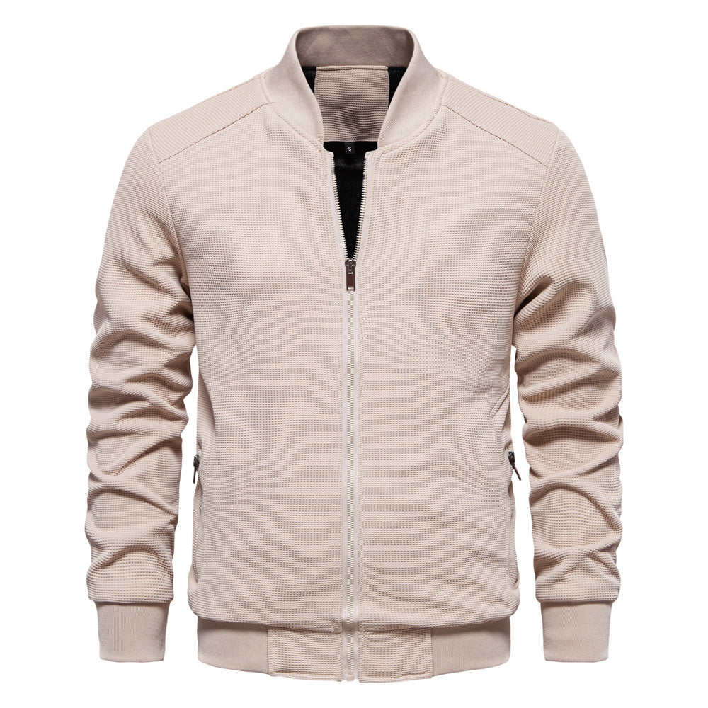 Men’s Bomber Jacket – Slim Fit – Textured Waffle Knit – Zipper Front – Ribbed Trim
