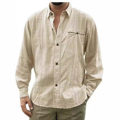 Men’s Linen Shirt – Relaxed Fit – Long Sleeve – Button-Up with Chest Pocket