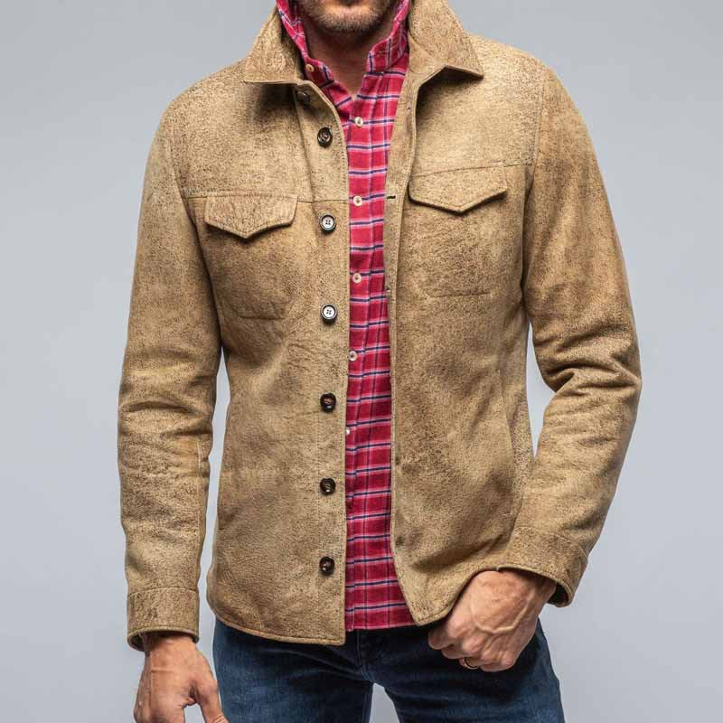 Men’s Suede Jacket – Casual Fit – Spread Collar – Button Front – Flap Chest Pockets