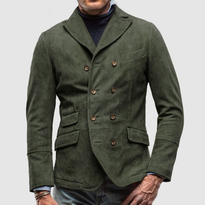 Men’s Double-Breasted Jacket – Suede Feel – Tailored Fit – Lapel Collar – Hip Length