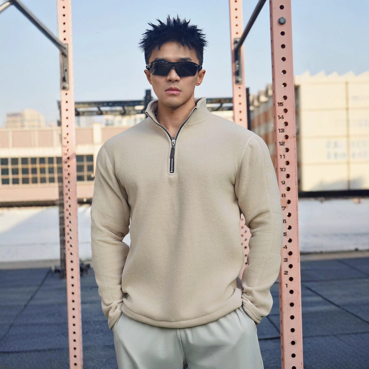 Men’s Fleece Pullover – Relaxed Fit – High Collar – Half Zip – Soft Warm Casual Wear