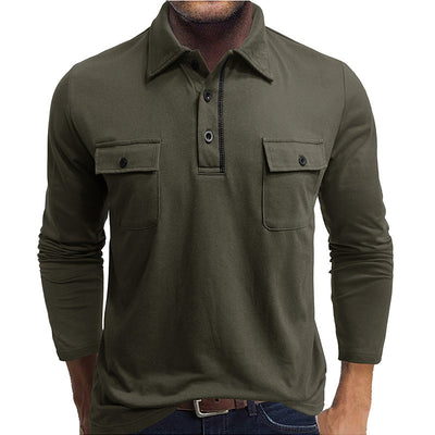 Men's Long Sleeve Polo Shirt – Cotton Blend – Regular Fit – Dual Chest Pockets