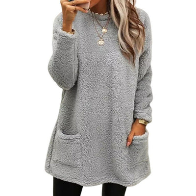 Women’s Sweater – Plush Oversized Fit – Long Sleeve – Tunic Length with Pockets