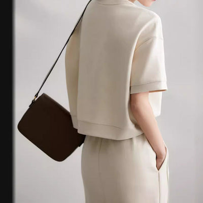 Women’s Two-Piece Set – Cotton Blend – Relaxed Fit – Short Sleeve Top & Midi Skirt