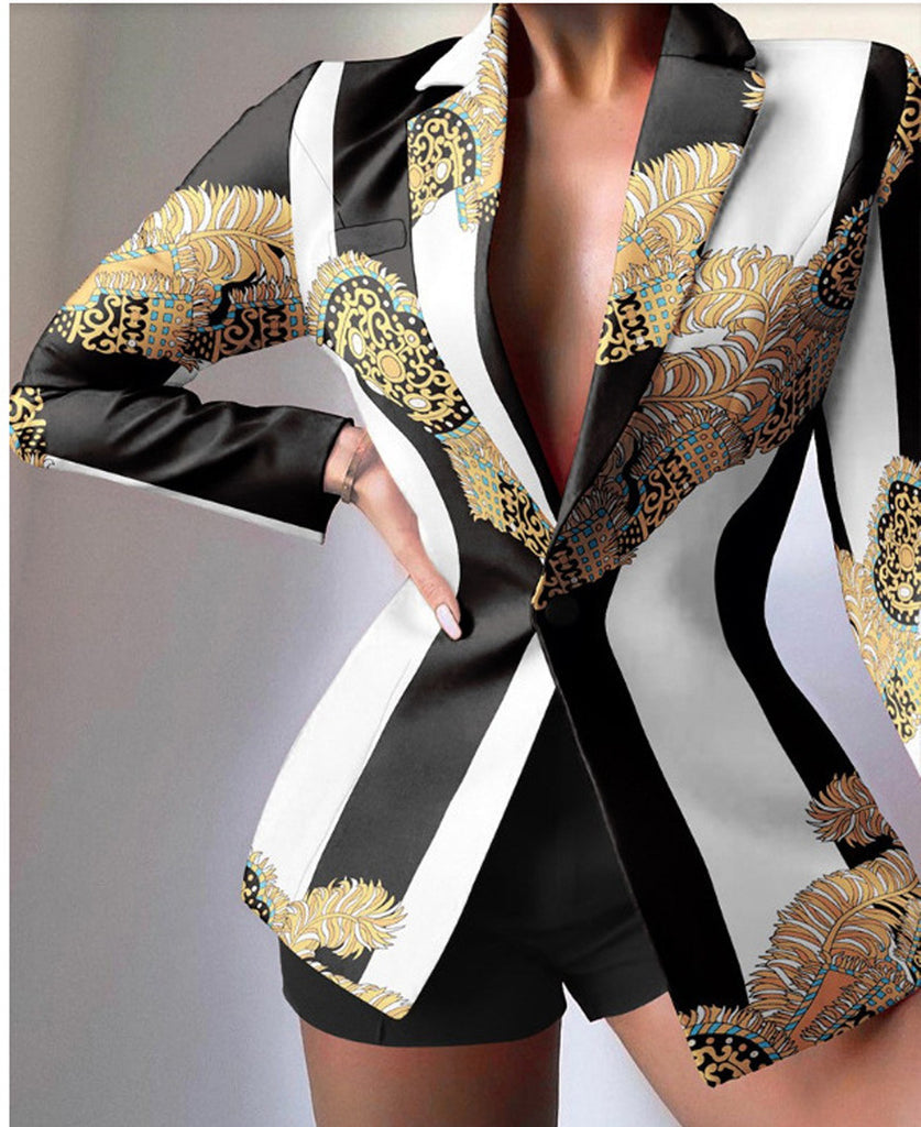 Women’s Two-Piece Set Blazer – Tailored Fit – Bold Leopard Print – Peaked Lapels – Structured Silhouette