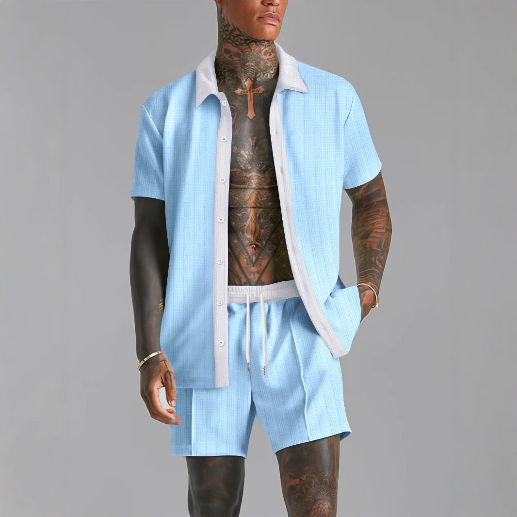 Men’s Shirt and Shorts Set – Cotton Blend – Relaxed Fit – Button-Down – Drawstring Waist