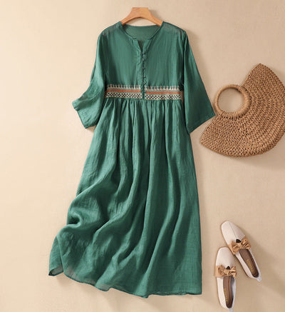 Niesha™ | Cotton and Linen Embroidered Dress