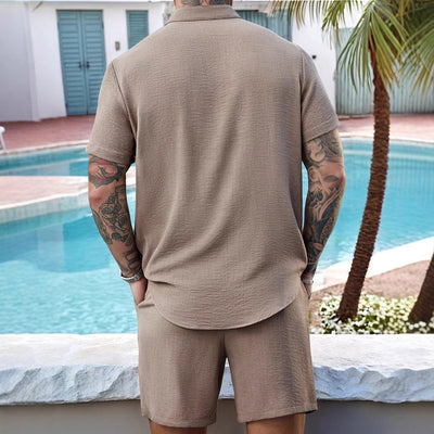 Men’s Henley Shirt and Shorts Set – Breathable Cotton – Relaxed Fit – Casual Outfit