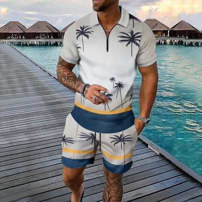 Men’s Sport Set – Slim Fit – Zip Neckline – Tropical Print