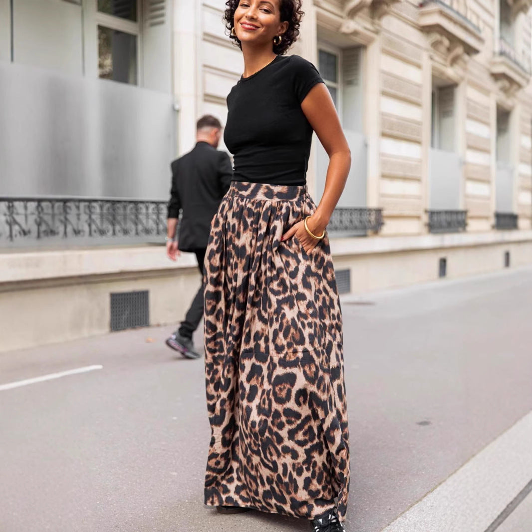 Women’s Pleated Skirt – Animal Print – Flared Maxi – Lightweight Flowing Fabric