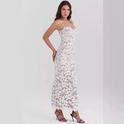 Women’s Slip Dress – Lace Fabric – Slim Fit – Sweetheart Neckline – Full Length