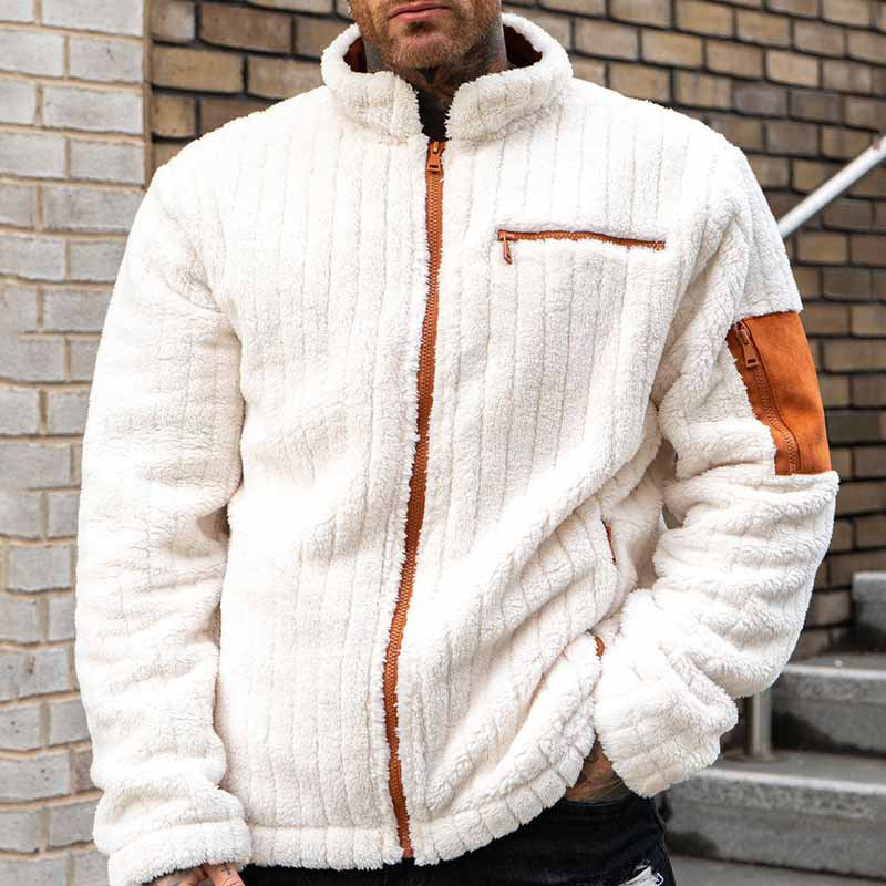 Men’s Fleece Jacket – Relaxed Fit – Ribbed Texture – Full Zip – Zip Utility Pockets