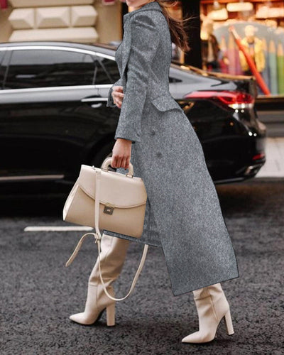 Women’s Long Jacket – Tailored Fit – Wool Feel – Structured Silhouette – Formal Style