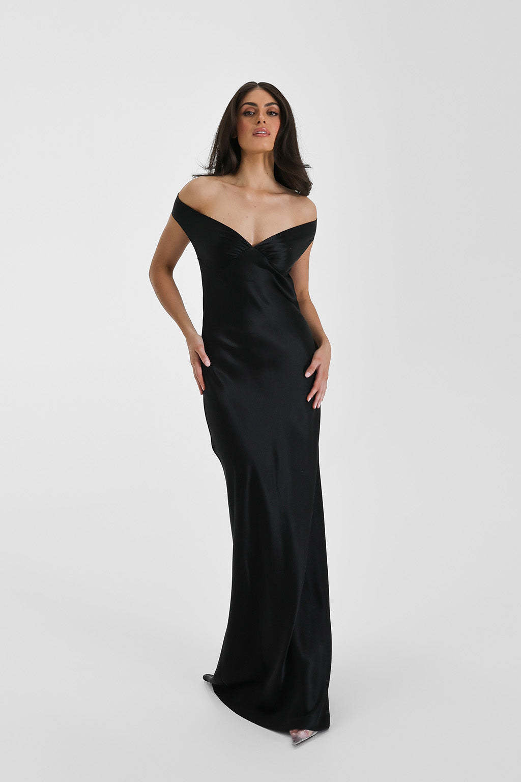 Women's Evening Gown - Off-Shoulder - Sleek Back Design - Floor-Length