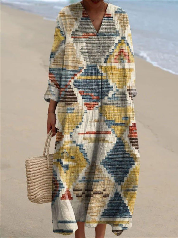 Greta | Woven Earth Geometric Maxi Dress