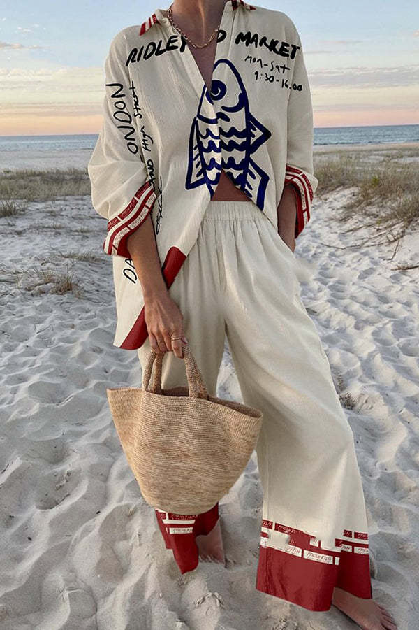 Olivia | Azure Fish Linen Set