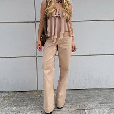 Women’s Sleeveless Top – Loose Fit – Layered Ruffles – Lightweight Flowy Fabric