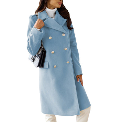 Women’s Overcoat – Tailored Fit – Wool Blend – Double-Breasted – Knee Length