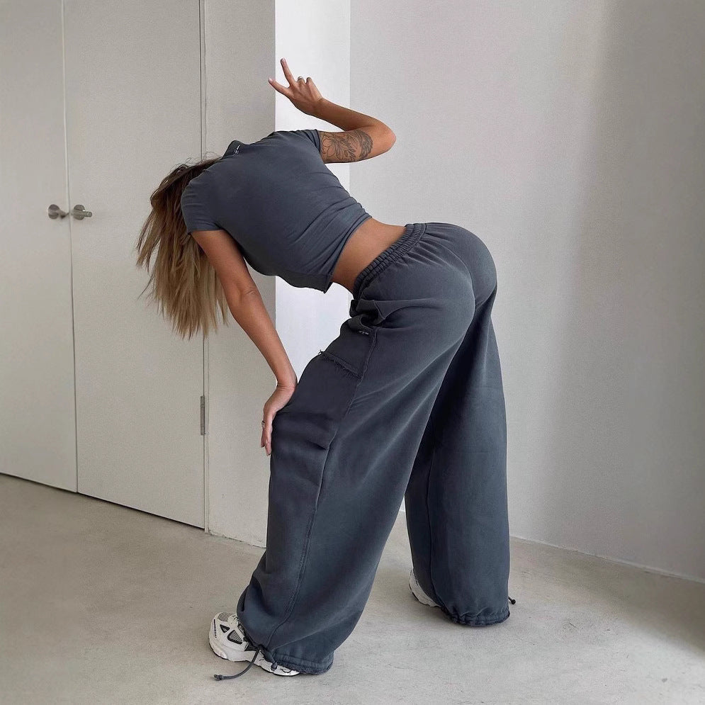 Unisex Sweatpants – Wide Leg Relaxed Fit – Cotton Blend – Drawstring Waist – Patch Pockets