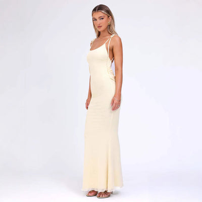 Women’s Bodycon Dress – Stretch Jersey – Adjustable Straps – Low Neckline – Full Length