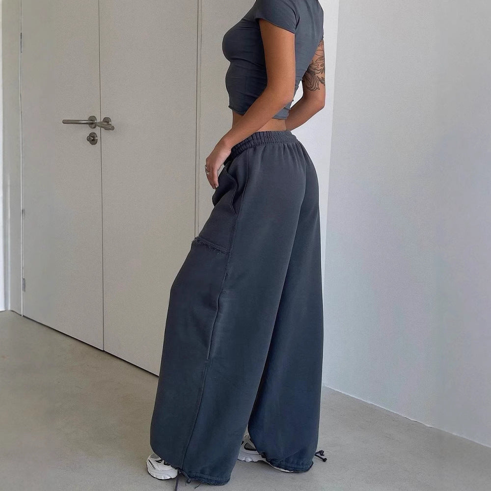 Unisex Sweatpants – Wide Leg Relaxed Fit – Cotton Blend – Drawstring Waist – Patch Pockets