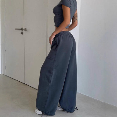 Unisex Sweatpants – Wide Leg Relaxed Fit – Cotton Blend – Drawstring Waist – Patch Pockets