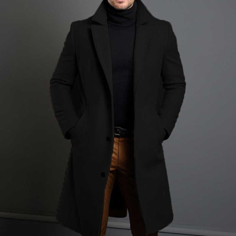 Men’s Trench Coat – Tailored Fit – Wool Blend – Single-Breasted – Knee Length