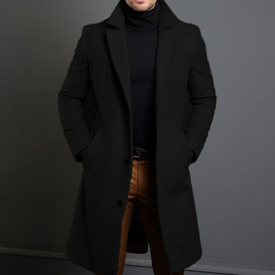 Men’s Trench Coat – Tailored Fit – Wool Blend – Single-Breasted – Knee Length