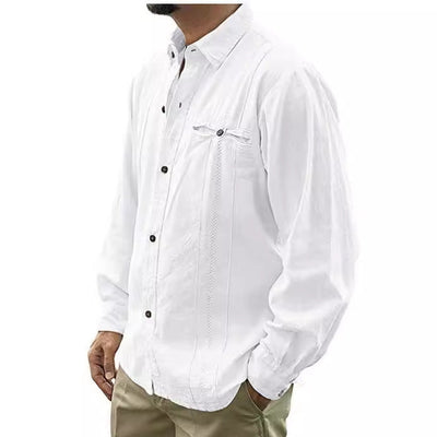 Men’s Linen Shirt – Relaxed Fit – Long Sleeve – Button-Up with Chest Pocket