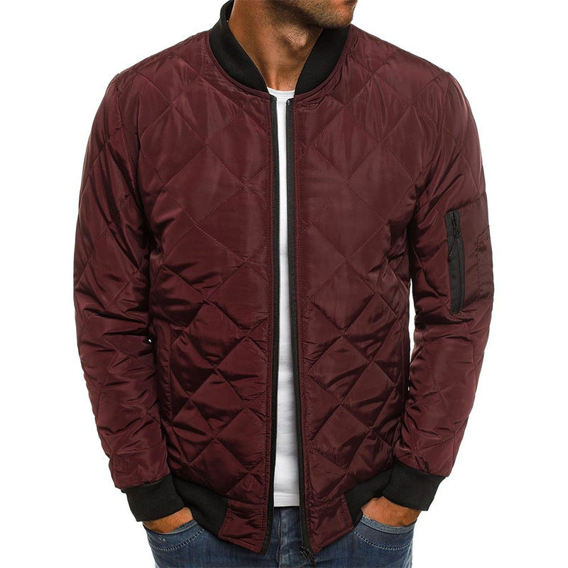 Men’s Quilted Jacket – Cotton Blend – Diamond Stitch – Stand Collar – Zip Front – Regular Fit
