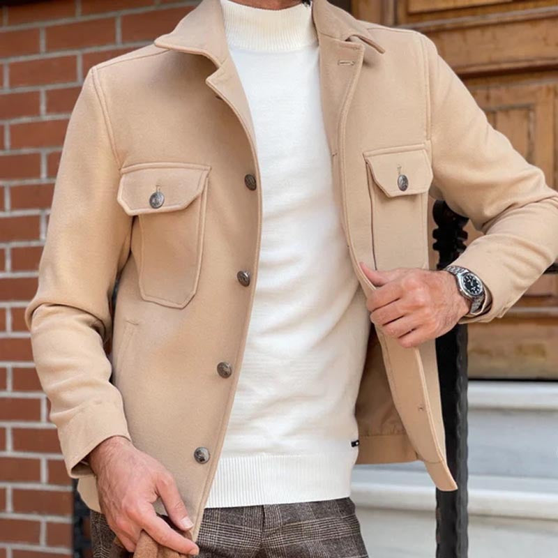 Men’s Utility Jacket – Cotton Blend – Structured Fit – Button Front – Flap Pockets