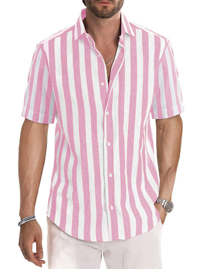 Men’s Button-Up Shirt – Relaxed Fit – Cotton – Short Sleeve Striped Casual Style