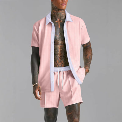 Men’s Shirt and Shorts Set – Cotton Blend – Relaxed Fit – Button-Down – Drawstring Waist