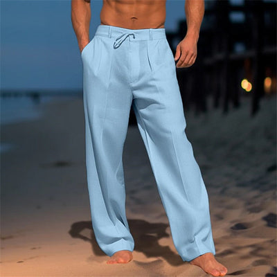 Men’s Linen Pants – Relaxed Fit – Drawstring Waist – Full Length – Side Pockets