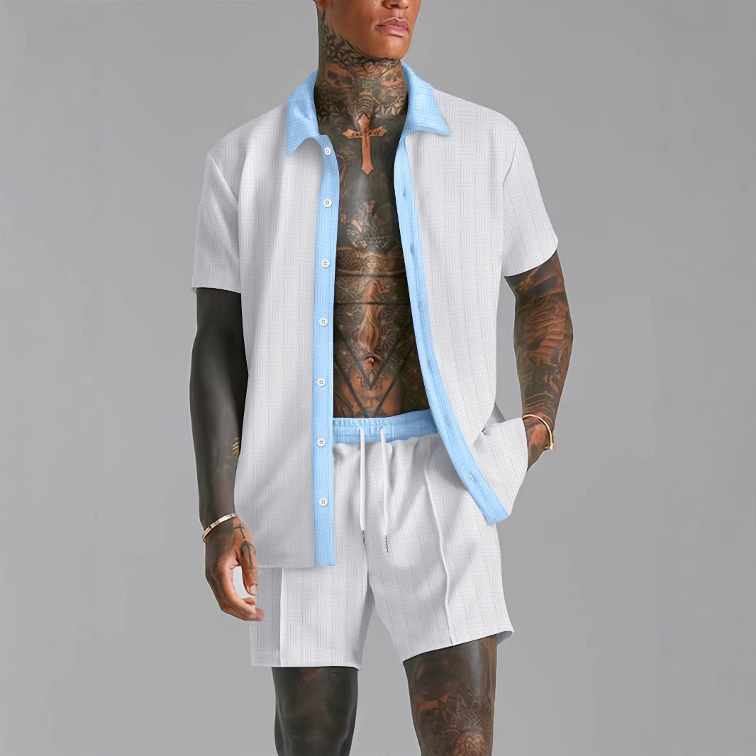 Men’s Shirt and Shorts Set – Cotton Blend – Relaxed Fit – Button-Down – Drawstring Waist