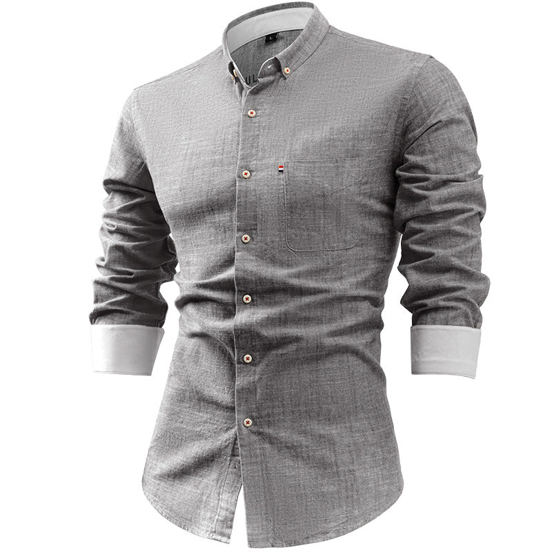 Men’s Button-Up Shirt – Cotton Linen Blend – Slim Fit – Long Sleeve – Point Collar