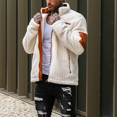 Men’s Fleece Jacket – Relaxed Fit – Ribbed Texture – Full Zip – Zip Utility Pockets