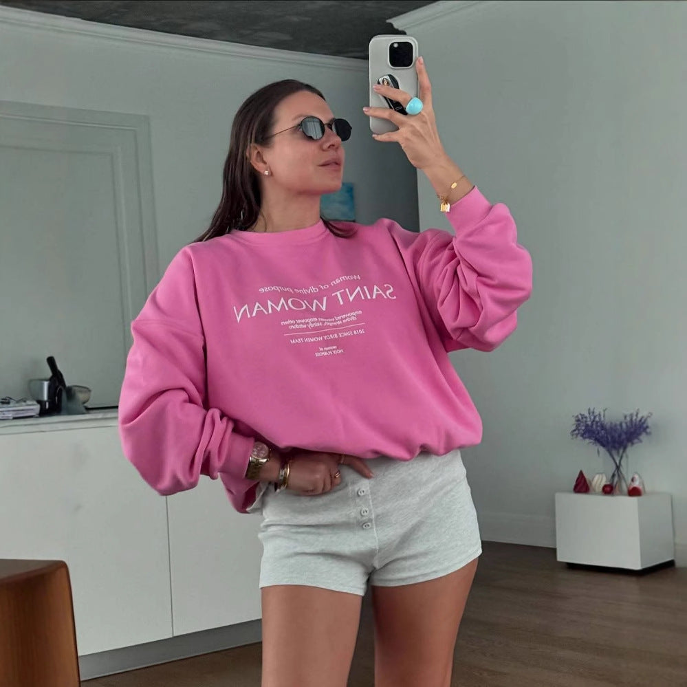 Women’s Sweatshirt – Oversized Fit – Soft Cotton Blend – Crew Neck – Graphic Front