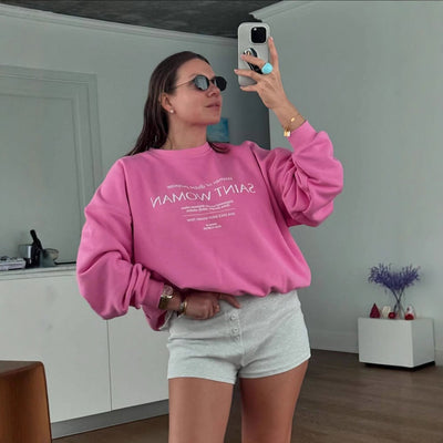 Women’s Sweatshirt – Oversized Fit – Soft Cotton Blend – Crew Neck – Graphic Front