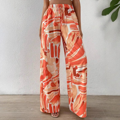 Women’s Wide-Leg Pants – Abstract Print – Elastic Waist – Lightweight Flowing Fit